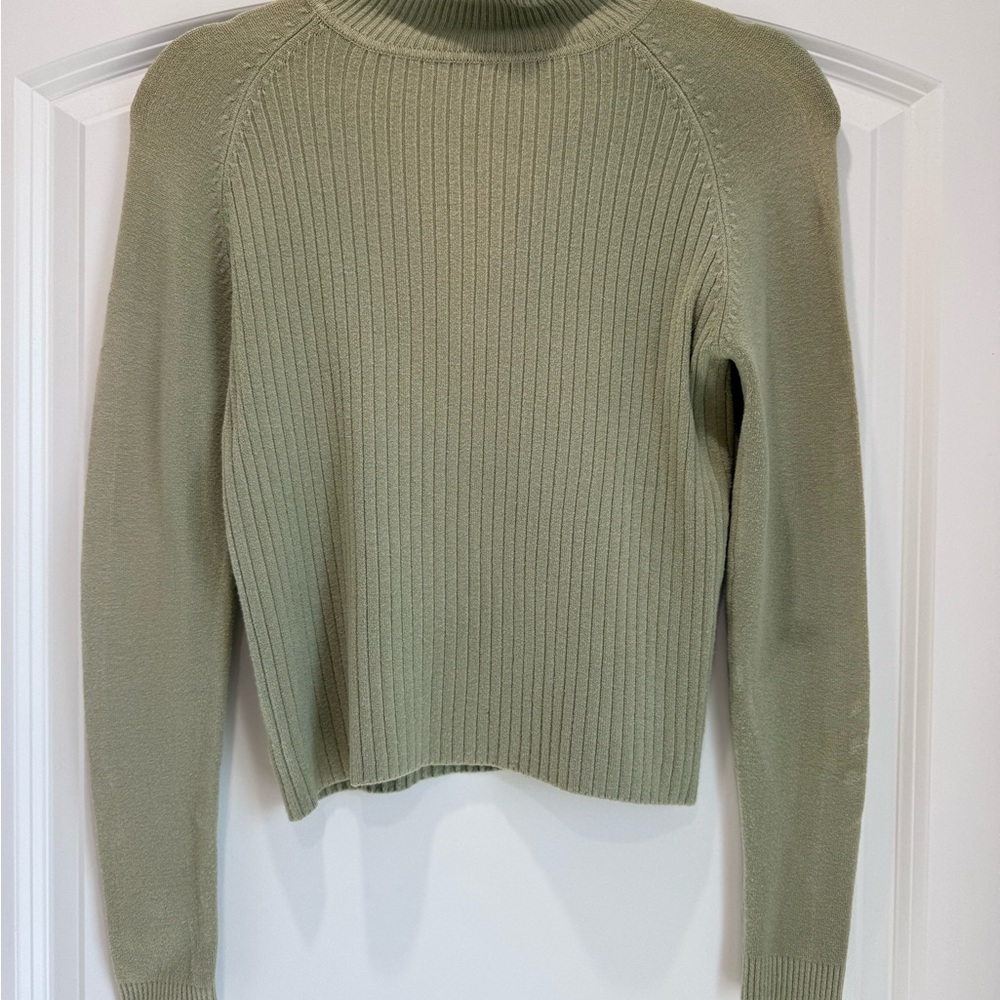 Green Ribbed Cowl Neck Sweater
